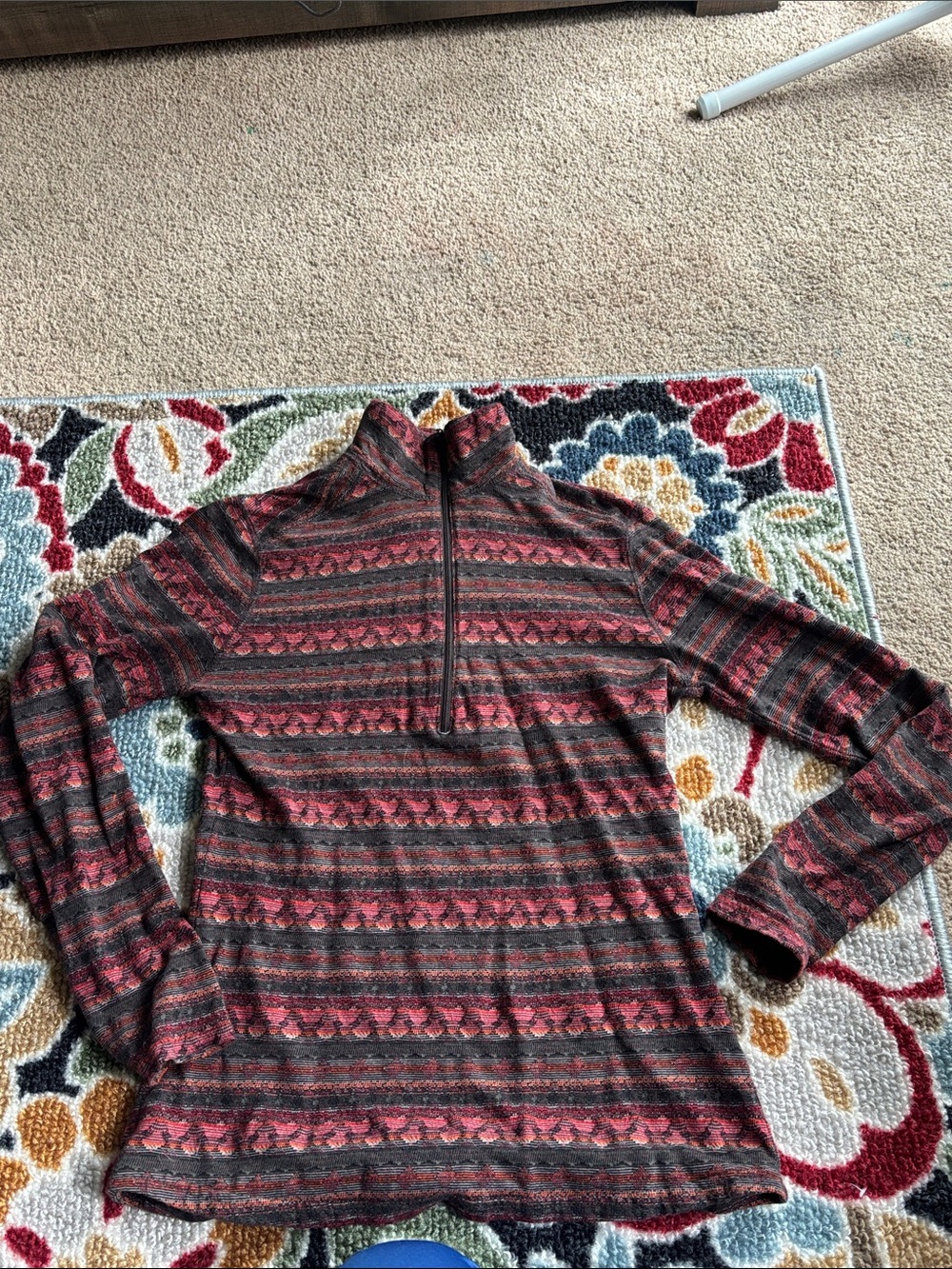 Woolrich Red & Gray Striped Half-Zip Sweater